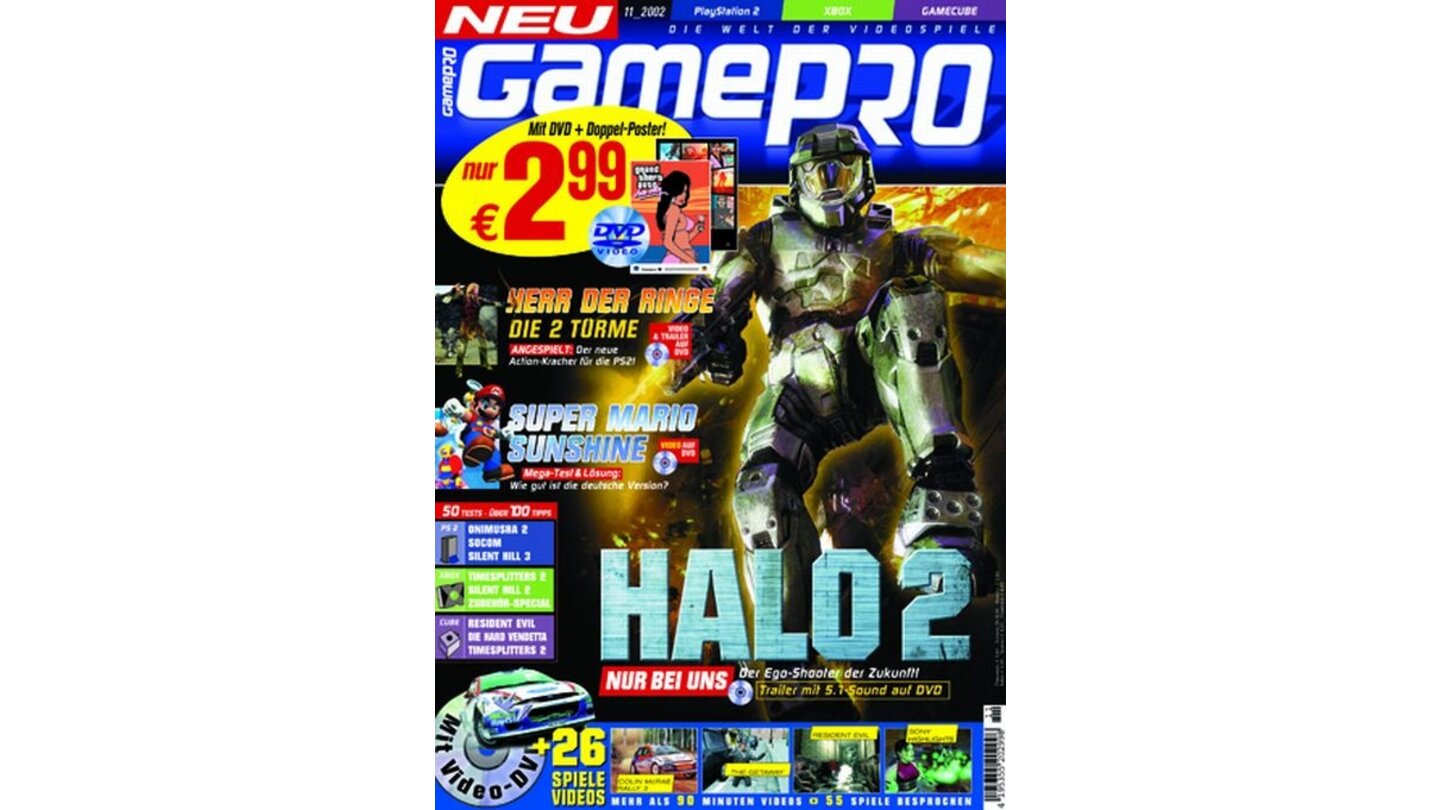GamePro 11/2002Halo 2-Titelstory und Tests zu Super Mario SUnshine, Resident Evil, Burnout 2 und Hitman 2. Außerdem: Previews zu The Getaway, Red Faction 2 und XIII.