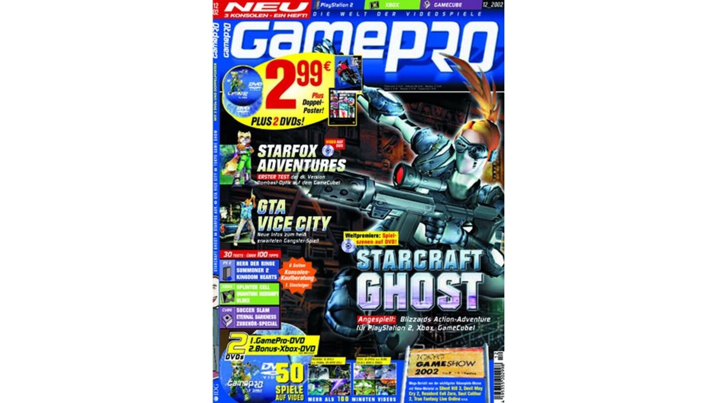 GamePro 12/2002Starcraft Ghost-Titelstory und Tests zu Starfox Adventures, Eternal Darkness, Sega Soccer Slam, Ratchet & Clank und Jedi Knight. Außerdem: Previews zu GTA Vice City, Splinter Cell und Ghost Recon.