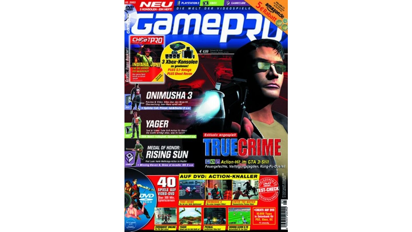 GamePro 05/2003mit True Crime-Titelstory und Tests zu Splinter Cell und Vexx. Außerdem: Previews zu Final Fantasy X-2, Jak & Daxter 2, Harvest Moon und Skies of Arcadia.
