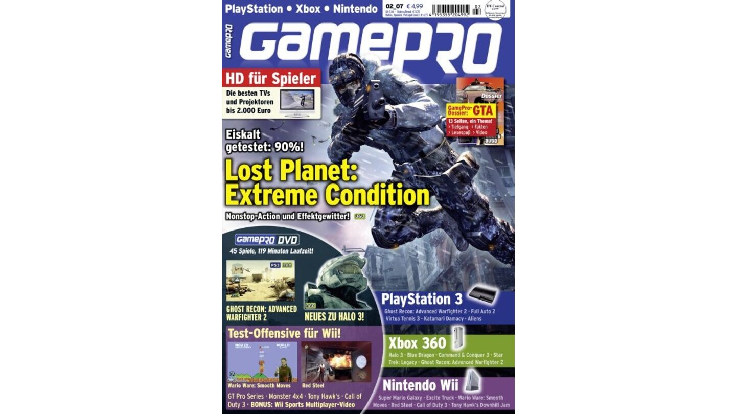 GamePro 02/2007mit Lost Planet-Titelstory und Tests zu Super Mario Galaxy, Call of Duty 3 und Red Steel. Außerdem: Previews zu Blue Dragon, Halo 3 und Metal Gear Solid: Portable Ops.