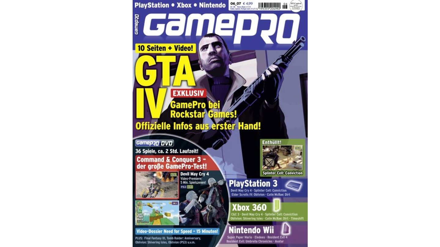 GamePro 06/2007mit GTA IV-Titelstory und Tests zu Oblivion, Splinter Cell: Double Agent und Tomb Raider: Anniversary. Außerdem: Previews zu Anno 1701, Devil MAy Cry 4 und Overlord.