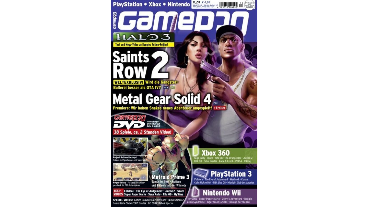 GamePro 11/2007mit Saints Row 2-Titelstory und Tests zu FIFA 2008, Folklore und Halo 3. Außerdem: Previews zu Kane & Lynch, MGS 4 und They.