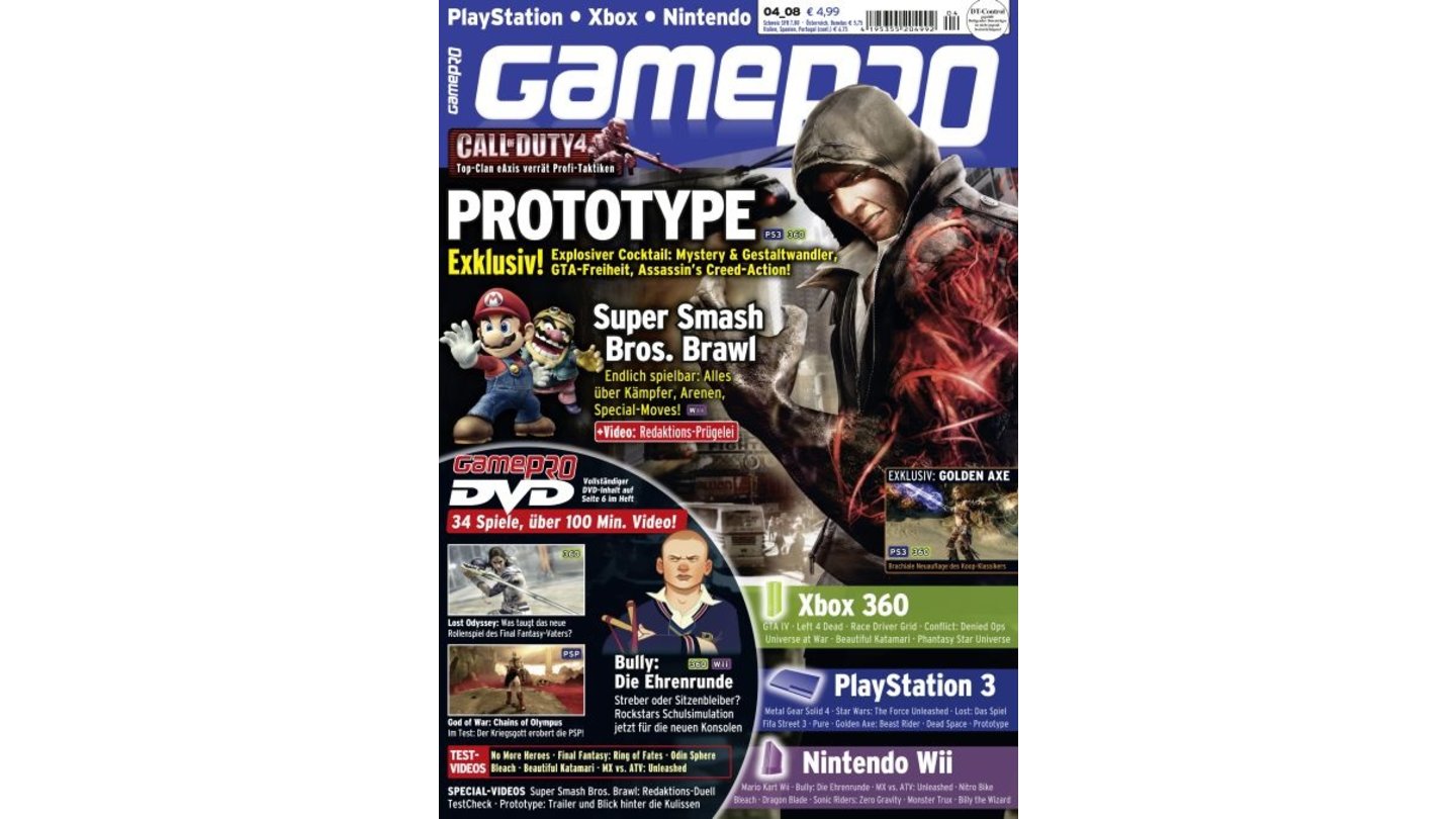GamePro 04/2008mit Prototype-Titelstory und Tests zu Lost Odyssey, Bully und Fifa Street 3. Außerdem: Previews zu Mario Kart Wii, Metal Gear Solid 4 und God of War.