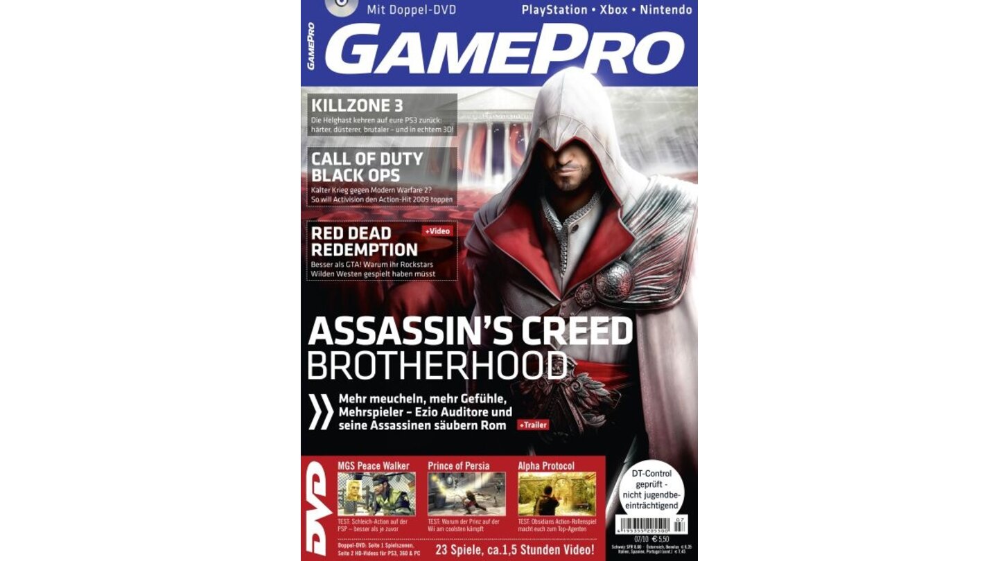 GamePro 07/2010mit Assassin's Creed: Brotherhood-Titelstory und Tests zu Alpha Protocol, Blur und Red Dead Redemption. Außerdem: Previews zu Call of Duty: Black Ops, Killzone 3 und The Witcher 2.