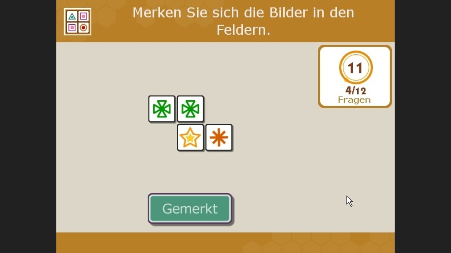 Gedächtnis 1: Merken Sie sich die Symbole, um sie hinterher wieder aufzudecken.