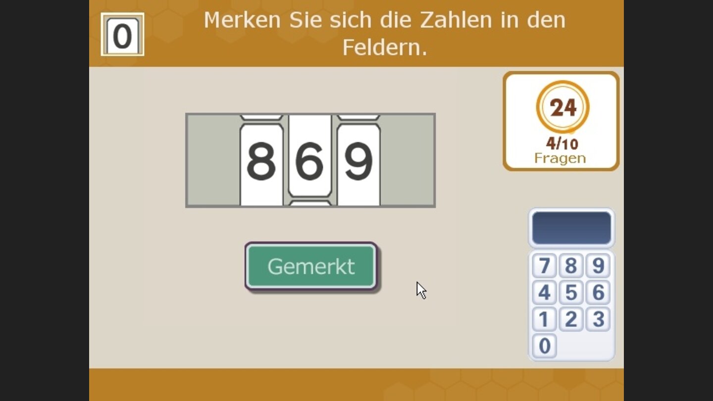 Gedächtnis 2: Merken Sie sich, wo die Zahlen sind, um sie danach wieder aufzudecken.