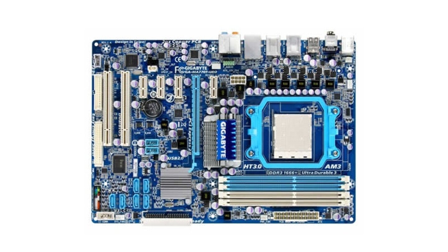 Gigabyte GA-MA770T-UD3Mit nur 65 Euro ist das Gigabyte GA-MA770T-UD3 eine günstige Grundlage für einen FX-Prozessor. Dafür müssen Sie bei diesem Mainboard auf ein Multi-GPU-System sowie USB 3.0 verzichten.Gigabyte GA-MA770T-UD3 im Preisvergleich