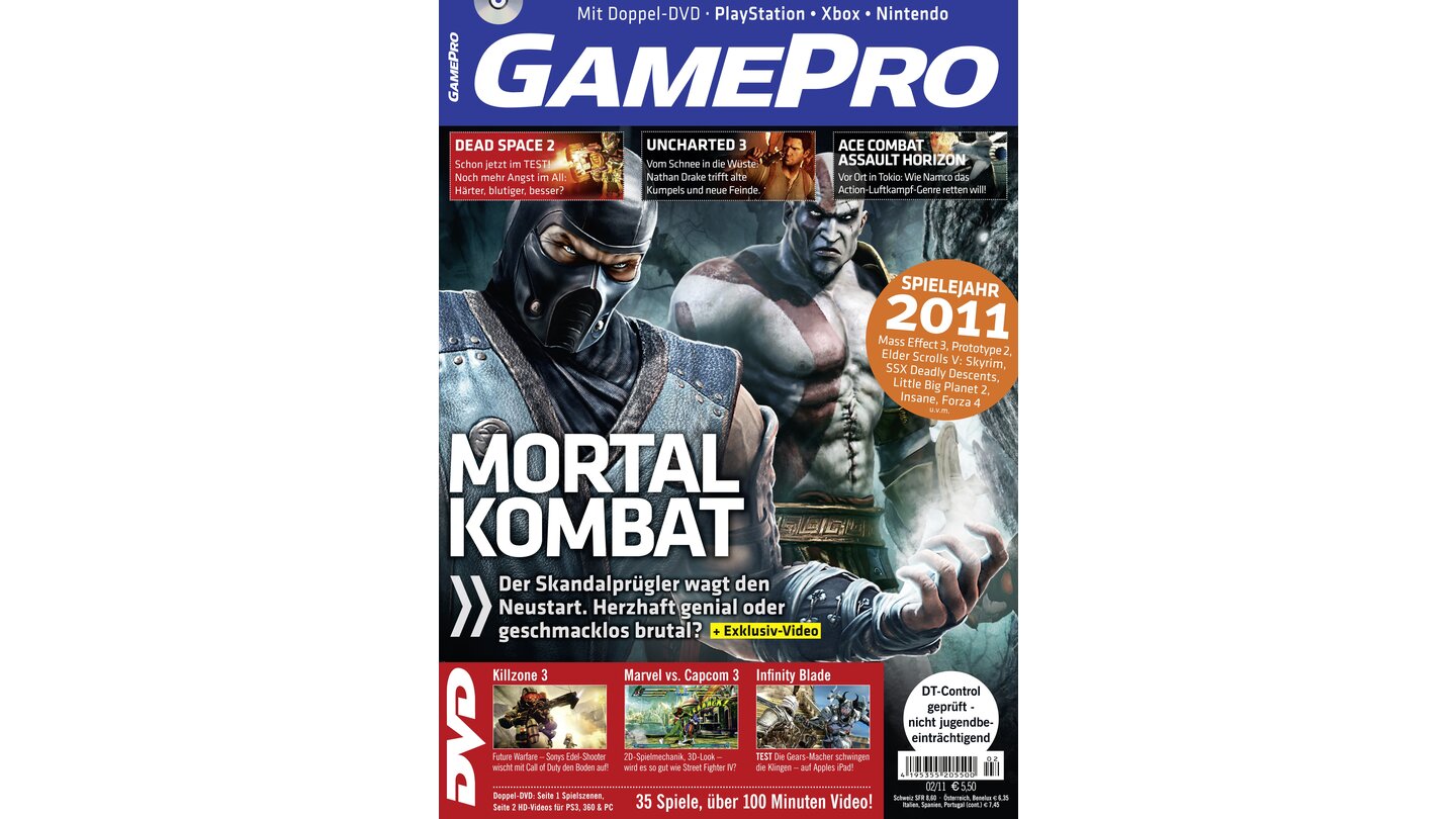 GamePro 02/2011mit Mortal Kombat-Titelstory und Tests zu Infinity Blade, Battlefield BC 2: Vietnam und Mario Sports Mix. Außerdem: Previews zu Killzone 3, Dead Space 2 und Marvel vs. Capcom 3.