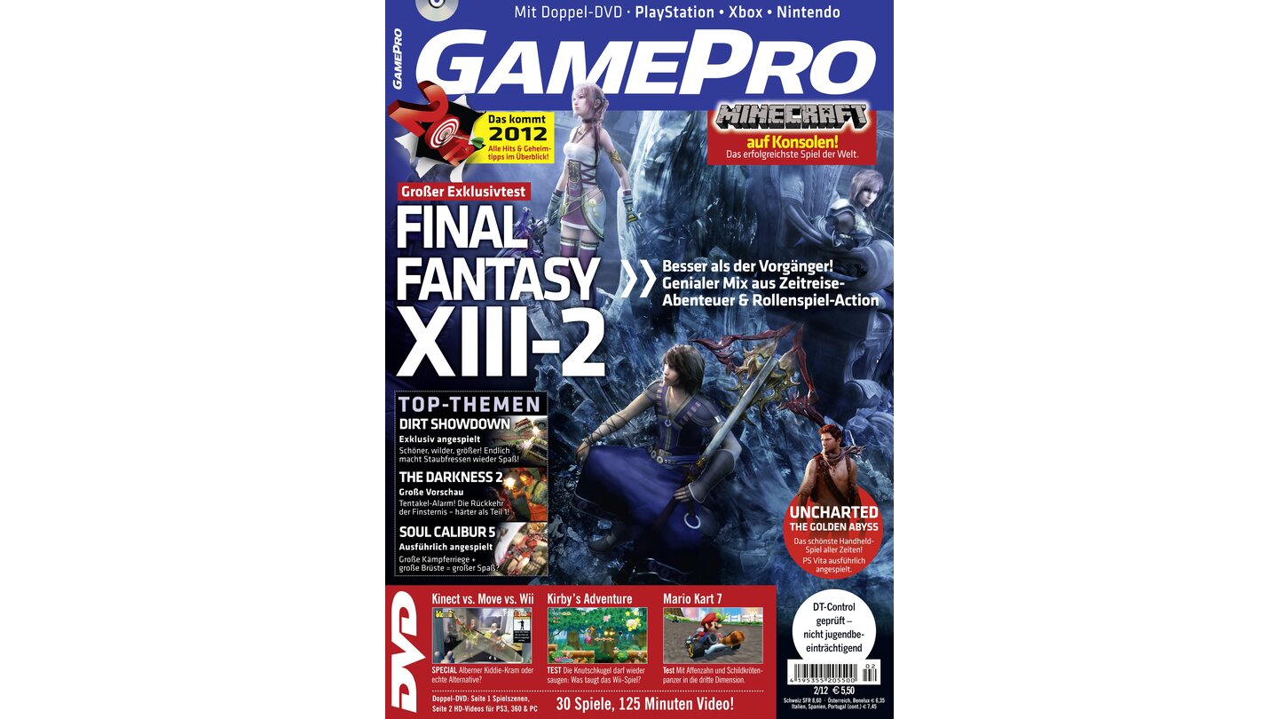 GamePro 02/2012mit Final Fantasy XIII-2-Titelstory und Tests zu Kirby's Adventure, Mario Kart 7 und Tekken Hybrid. Außerdem: Previews zu Metal Gear Rising: Revengeance, Ninja Gaiden 3 und Soul Calibur 5.