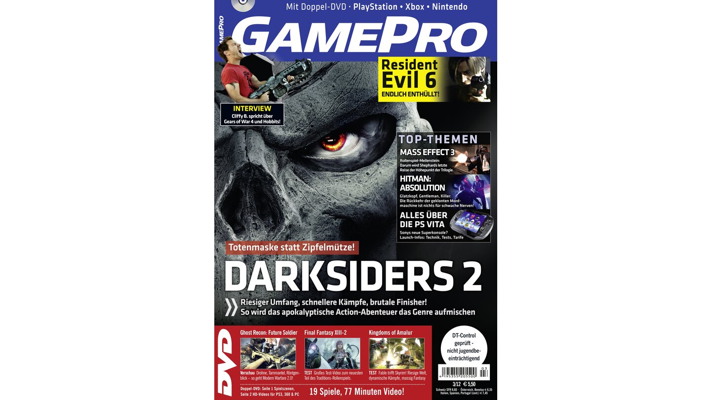 GamePro 03/2012mit Darksiders 2-Titelstory und Tests zu The Last Story, Kingdoms of Amalur: Reckoning und Soul Calibur 5. Außerdem: Previews zu Asura's Wrath, Hitman: Absolution und Resident Evil 6.