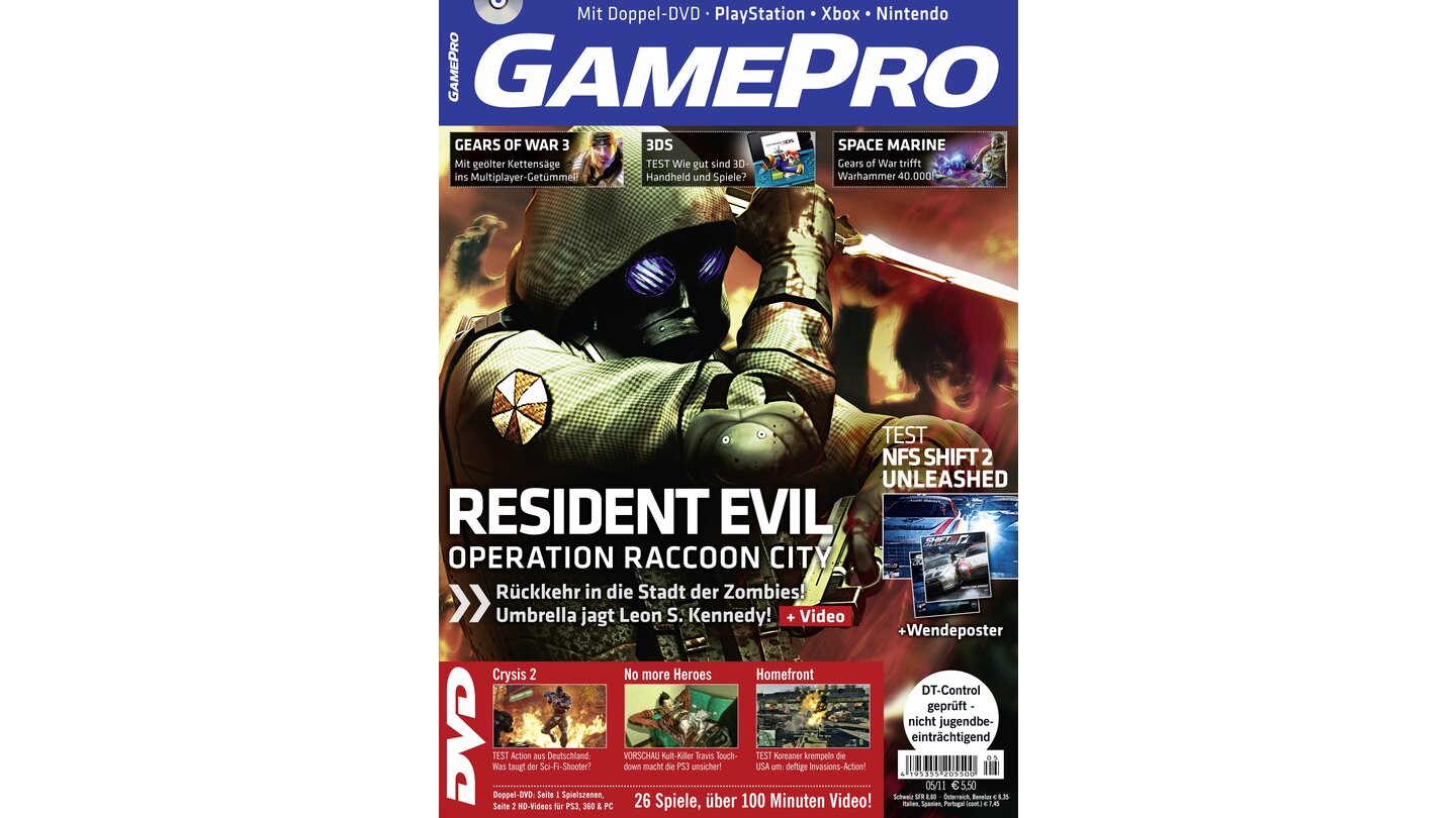 GamePro 05/2011mit Resident Evil Operation Raccoon City-Titelstory und Tests zu Crysis 2, Homefront und dem Nintendo 3DS. Außerdem: Previews zu Mortal Kombat, No more Heroes und Call Of Juarez 3.
