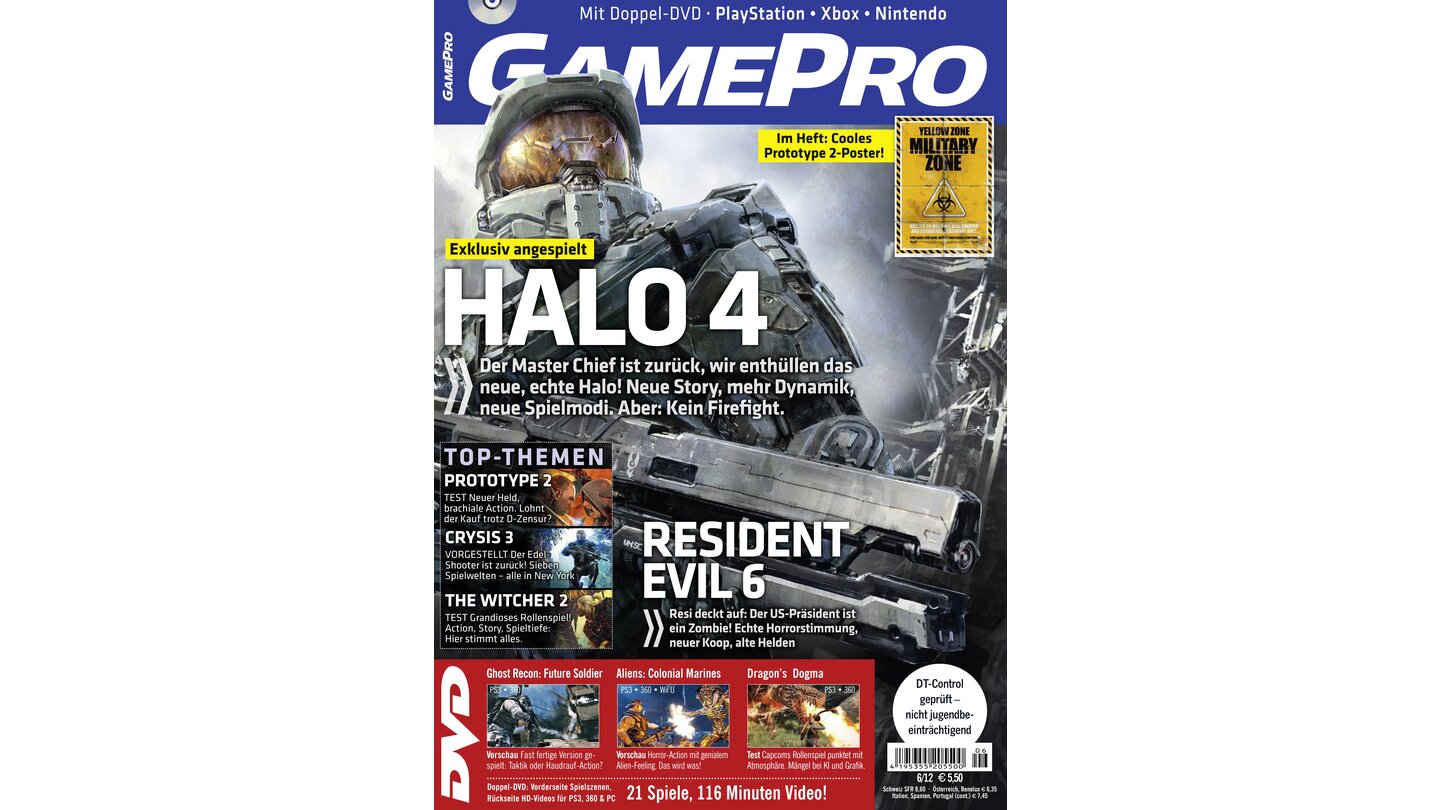 GamePro 06/2012mit Halo 4-Titelstory und Tests zu Dragon's Dogma, The Witcher 2 und Prototype 2. Außerdem: Previews zu Ghost Recon: Future Soldier, Aliens: Colonial Marines und Lost Planet 3.