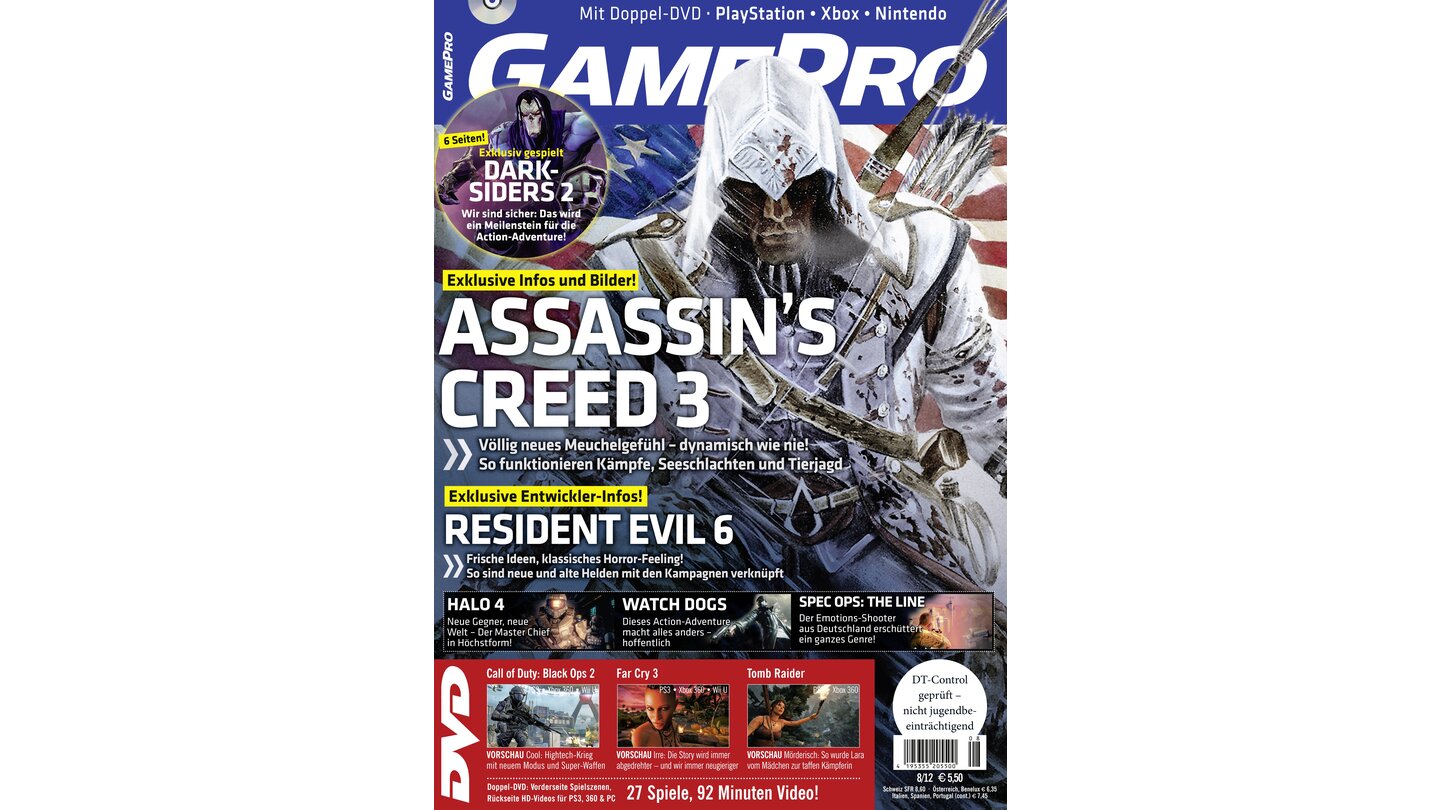 GamePro 08/2012mit Assasin's Creed 3-Titelstory und Tests zu Lollipop Chainsaw, Game of Thrones und Spec Ops: The Line. Außerdem: Previews zu Gears of War: Judgment, Pikmin 3 und The Last of US.