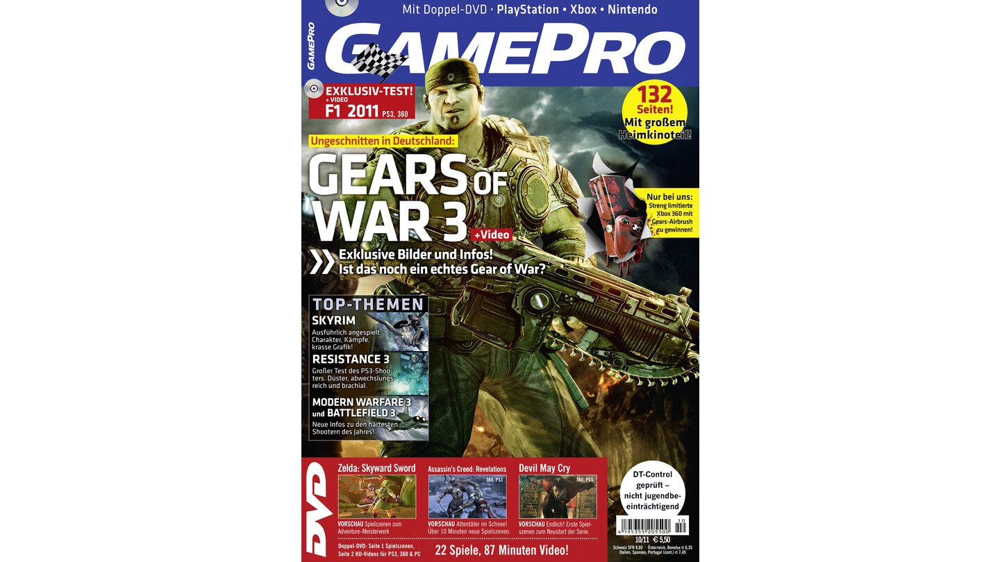 GamePro 10/2011mit Gears of War 3-Titelstory und Tests zu Arcana Heart 3, Resistance 3 und Starfox 64 3DS. Außerdem: Previews zu Zelda: Skyward Word, Assasin's Creed: Revelations und Devil May Cry.