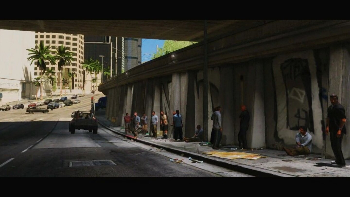 GTA 5 – Trailer-AnalyseUnter der Brücke kampieren Obdachlose.