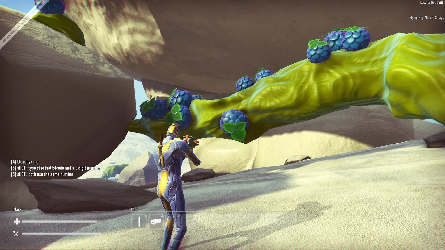 Grav
Die zufallsgenerierten Umgebungen wirken hier und da erfreulich fremdartig und außerirdisch. Schade aber, dass wir mit dieser Beerenranke nicht interagieren können.