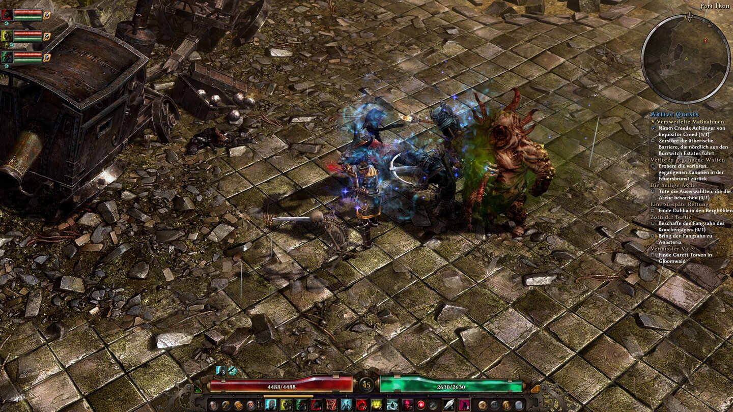 Grim Dawn: Ashes of MalmouthUnsere Nekromantin hat sich klapprige und übelriechende Unterstützung angelacht.