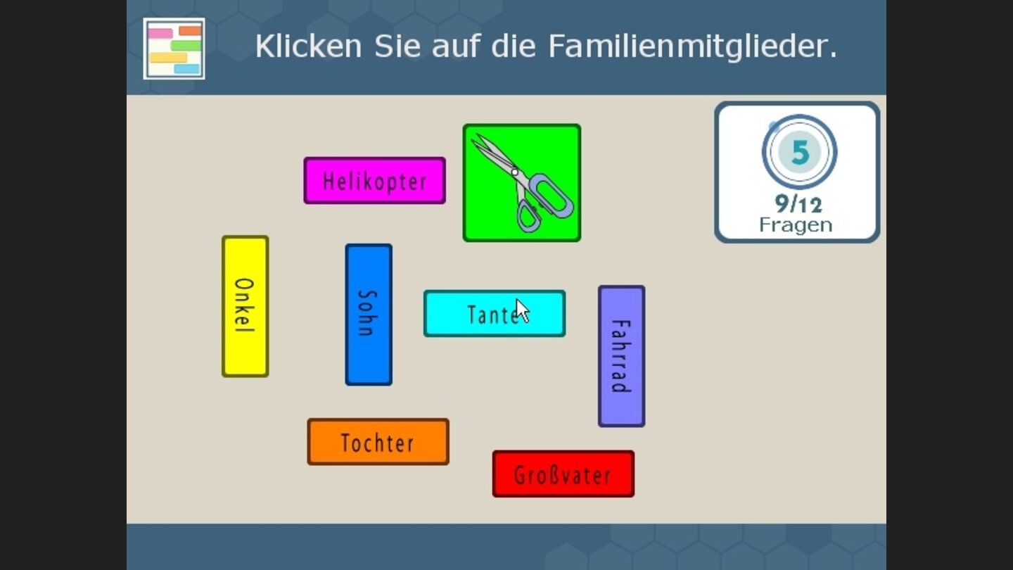 Gruppen: Welche Wörter oder Bilder passen zur angezeigten Kategorie?