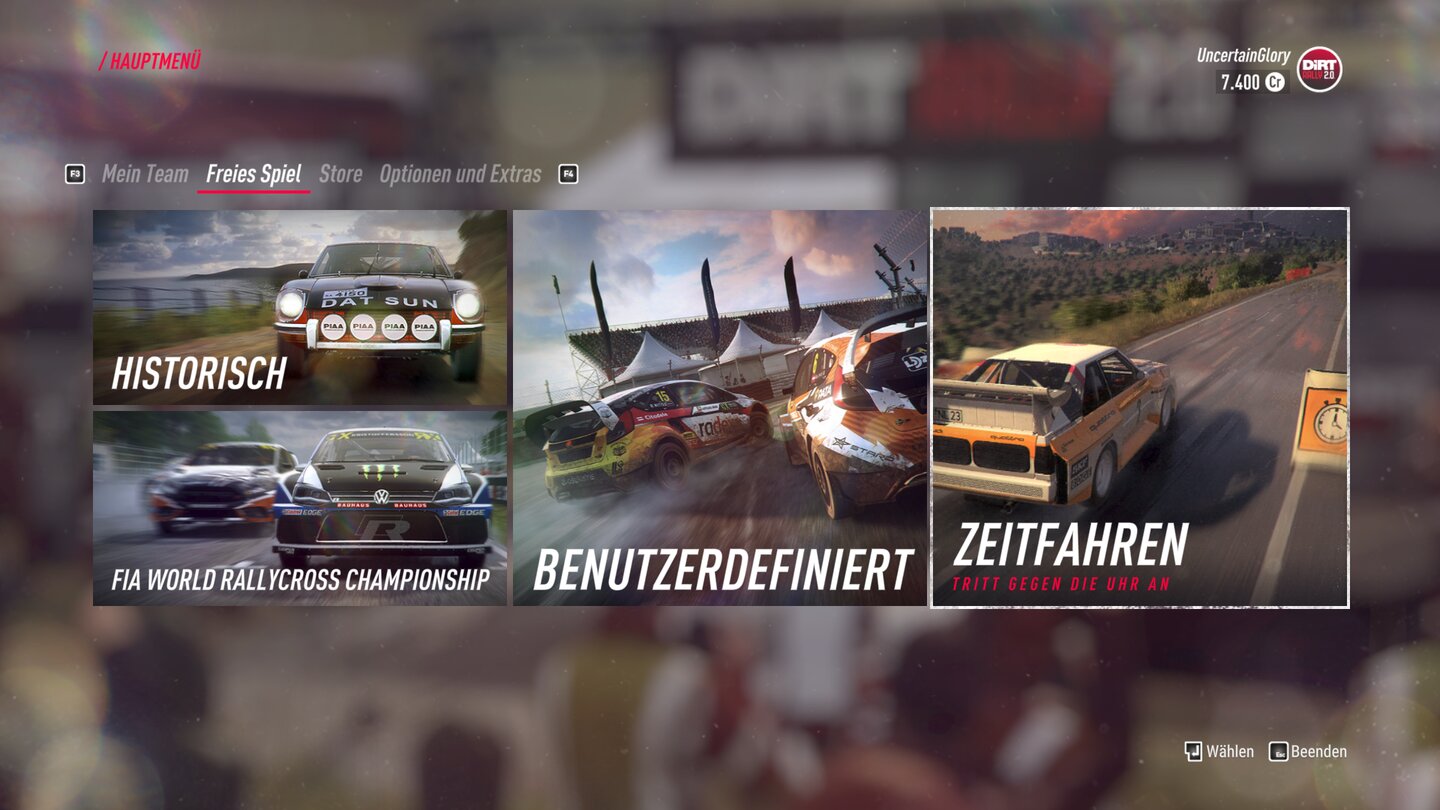 Dirt Rally 2.0Im Freies Spiel-Modus lässt Dirt Dirt Rally 2.0Rally 2.0 die Zügel etwas lockerer und punktet mit einstellbarem Schwierigkeitsgrad, dem neuen Zeitfahren-Modus und personalisierbaren Events.