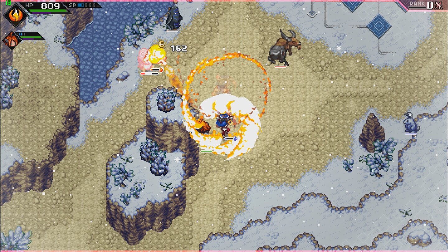 CrossCodeIm Laufe des Spiels rüsten wir Lea mit verschiedenen Elementarkräften aus. Die Feuerattacken beispielsweise sind gegen Eisgegner natürlich besonders effektiv.