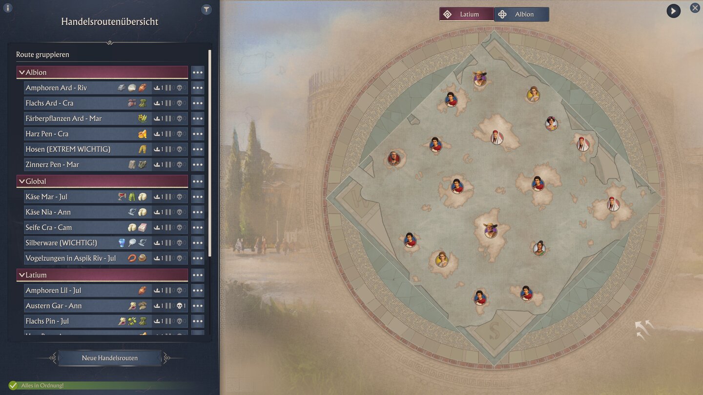 Für eine bessere Übersicht lohnt es sich, Handelsrouten in Gruppen zu organisieren.