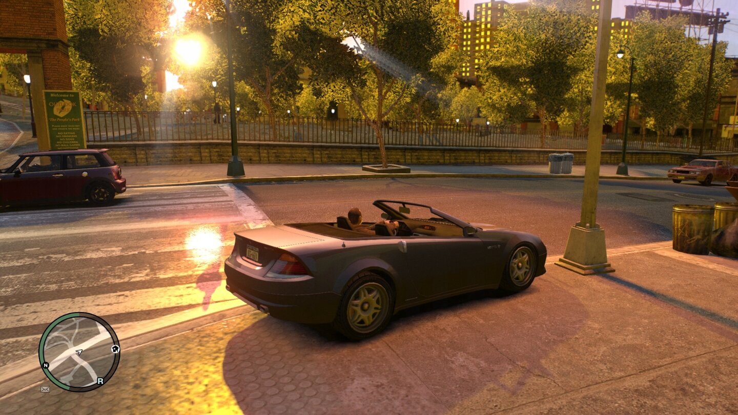 Liberty City bei Sonnenaufgang: Dank verbesserter Beleuchtung macht das Cabrio fahren gleich viel mehr Spaß.