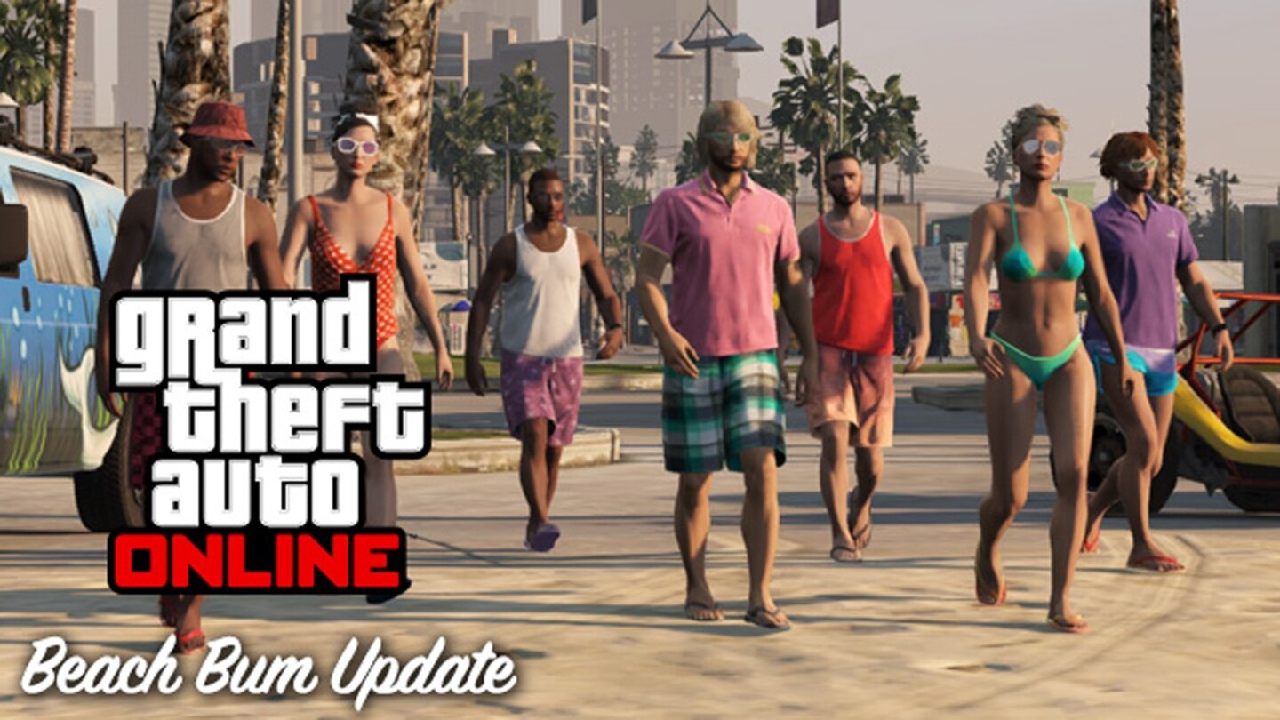 Beach Bum Content Update
Das erste große DLC-Paket wurde am 19.11.2013 veröffentlicht und erweiterte GTA Online um vier Strandfahrzeuge (darunter den Buggy BF Bifta), zwei neue Waffen (darunter eine zerbrochene Glasflasche), vier neue Frisuren, neue Tattoos und über 30 Multiplayer-Jobs, zum Beispiel ein Deathmatch am Paleto Beach oder verschiedene Renn-Jobs.