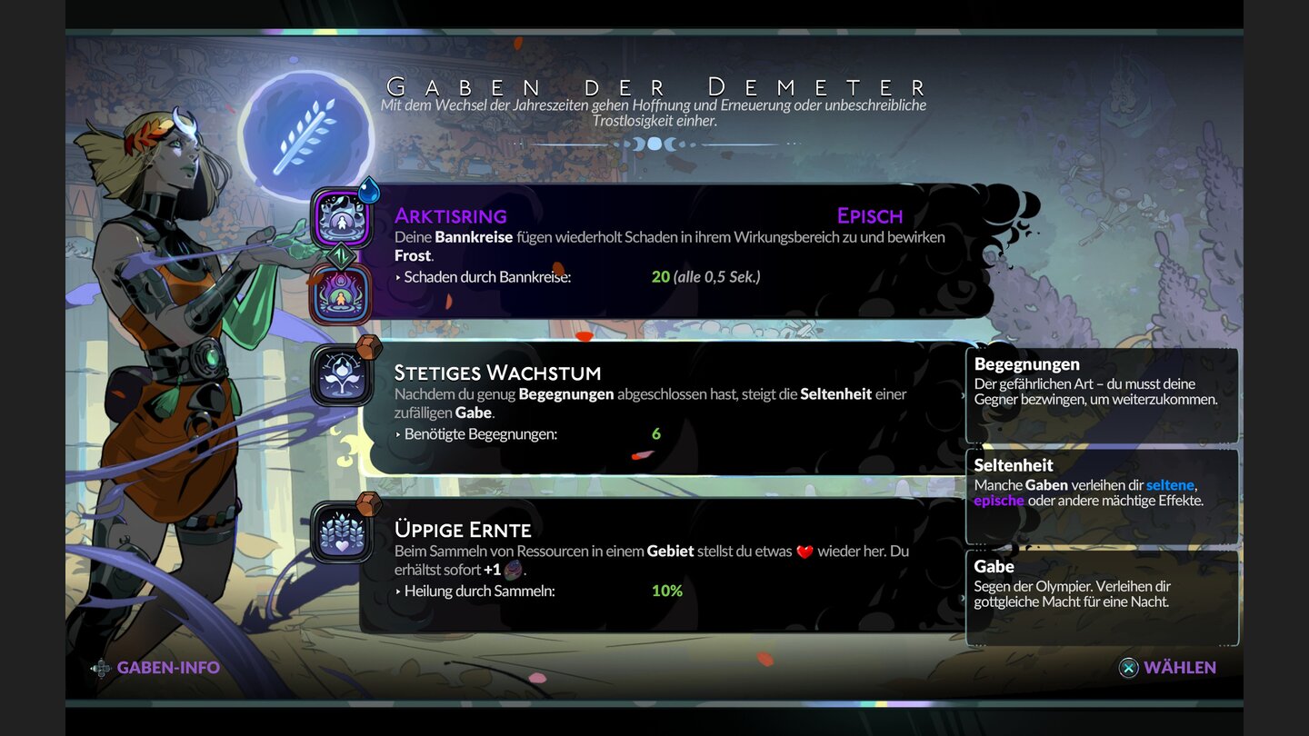 Gaben verleihen euren Waffen und Fähigkeiten mächtige Effekte, die die Grundlage für euren Build in diesem Run bilden.