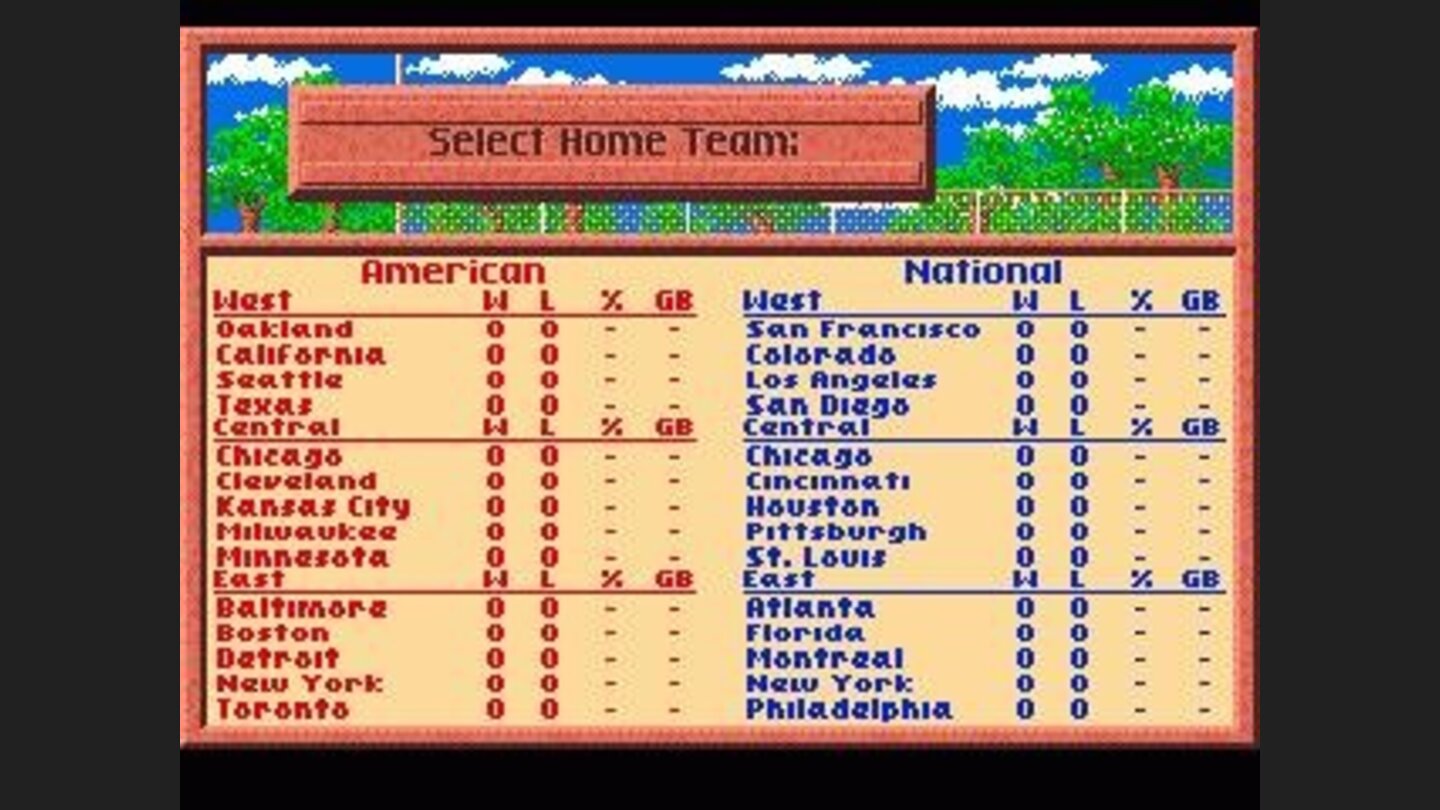 Team selection screen