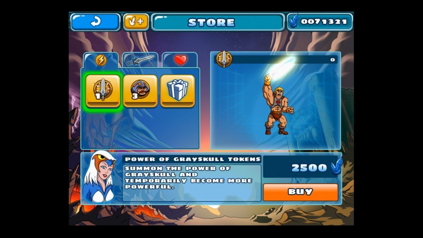 He-Man: The Most Powerful Game in the UniverseIm Laden der Zauberin tauscht man gesammelte Kristalle gegen neue Fähigkeiten und Attacken.