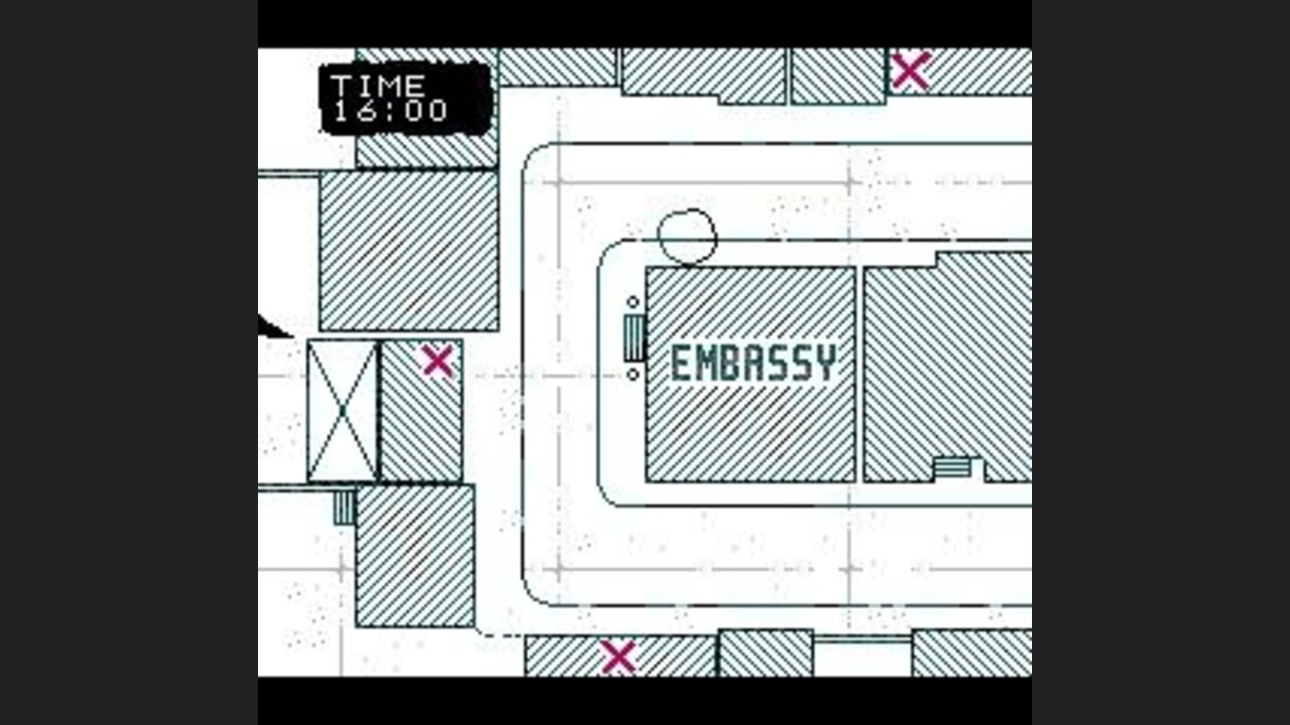The plan of the Embassy. Xs mark where the snipers will travel to