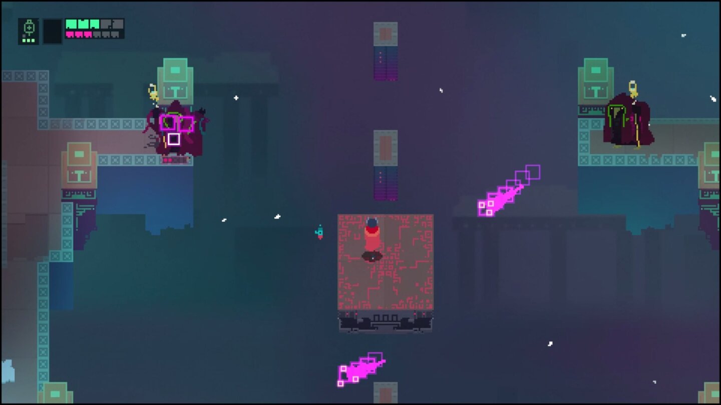 Hyper Light Drifter
Hier brechen uns Plattformen unterm Hintern weg, während uns Gegner von links und rechts beschießen. Stress ist dabei vorprogrammiert.