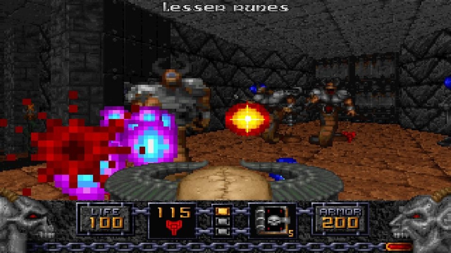 Heretic (1994) Der Ego-Shooter Heretic erscheint 1994 auf Basis der Doom-Enginefür den PC, erweitert diese aber um die Möglichkeit, die Blickrichtung vertikal zu verändern und ein Inventarsystem. Der Spieler steuert den Elfenkrieger Corvus auf seinem Rachefeldzug gegen drei Schlangenreiter und deren Handlanger. Ein Addon mit 1.500 neuen Levels kommt 1995 als Magic & Mayhem auf den Markt, die neu aufgelegte und erweiterte Fassung des Spiels erscheint 1996 unter dem Namen Shadow of the Serpent Riders.Seit 2007 ist Heretic auch über Steam erhältlich.