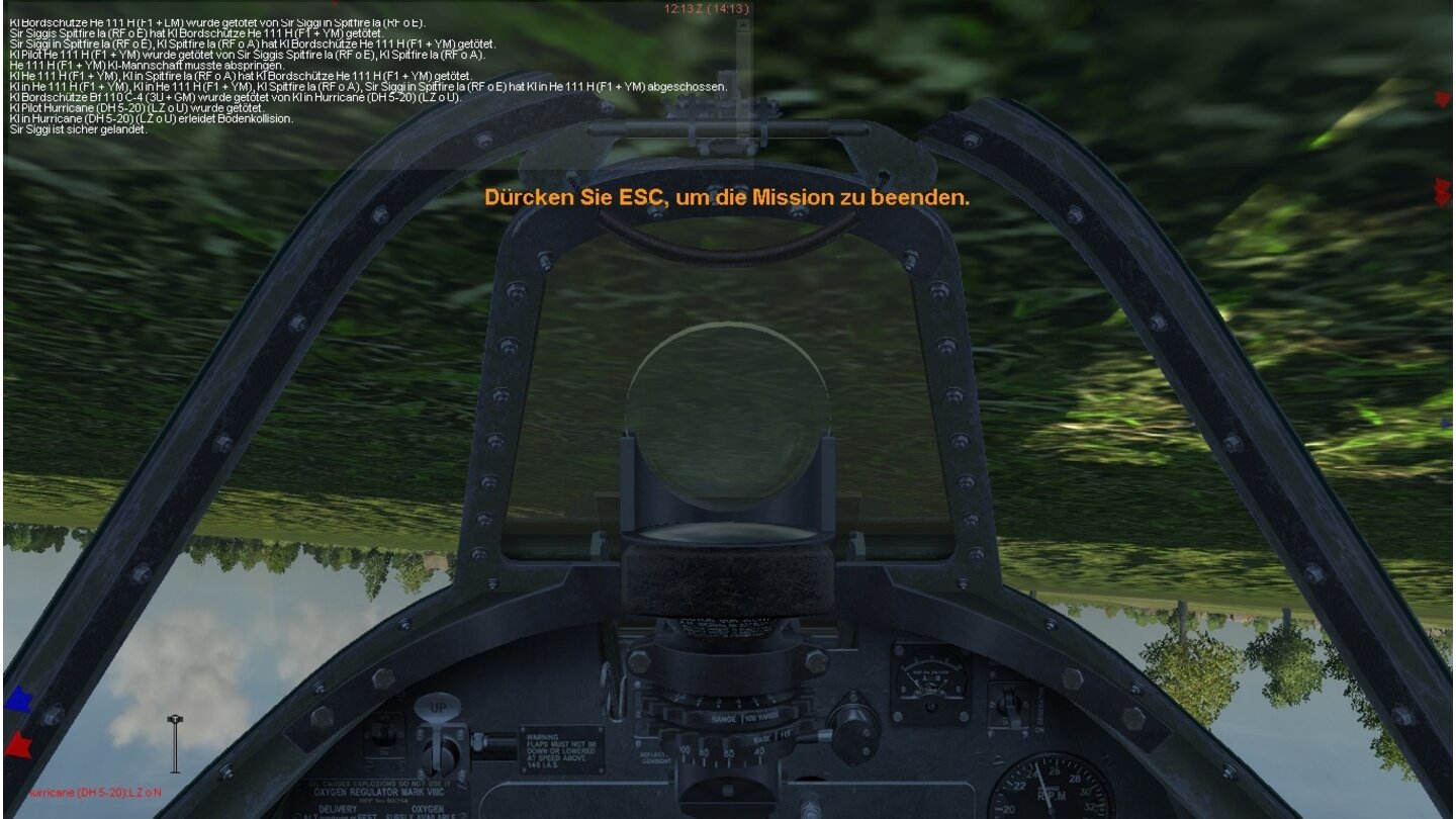 IL-2 Sturmovik: Cliffs of DoverMit niedrigen Realismus-Einstellungen geht auch so was. Schön ist vor allem die Textmeldung links oben: »Sir Siggi ist sicher gelandet.«