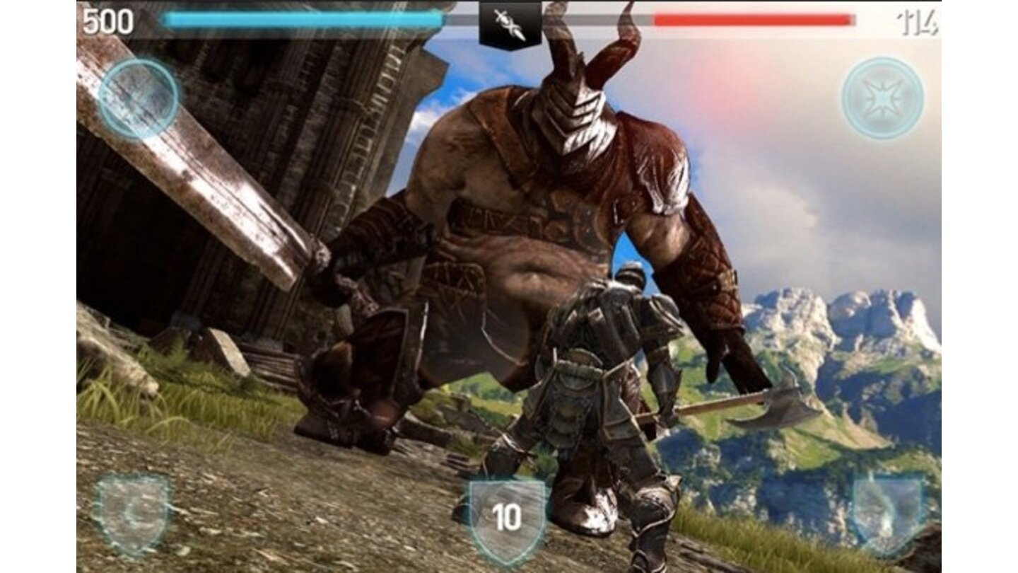 Infinity Blade II Der erste Teil von Epics neu erschaffenem Genre Touch´n´Slay war eine tolle Grafikdemo mit wenig Spieltiefe und begrenztem Umfang. Der zweite Teil - gerade erst auf den Markt gekommen - zeigt sich um (fast) alle Kritikpunkte des Vorgängertitels erleichtert. Statt mit Fantasy-Gebrabbel wird die Story nun in englischer Sprache erzählt – und diesmal gibt es auch eine richtige Geschichte. Der grundsätzliche Ablauf bleibt gleich. Der Charakter bewegt sich auf vorgegebenen Pfaden, der Spieler greift nur in den gnadenlosen Kämpfen gegen allerlei übergroße Bestien direkt ein. Das Kampfsystem wurde verfeinert und um eine Waffenklasse erweitert. Man erkundet nach und nach ein gewaltiges Schloss. Erst nach mehreren Durchgängen nebst harten Endbossgefechten eröffnen sich neue Wege. Dazu gelernt hat man auch bei dem Problem Bildschirmtod: Im ersten Teil begann einfach eine neue Blutlinie, die wenig logisch schien – in Infinity Blade II gibt es dagegen einen kurzen Zwischenfilm, der mit jedem Tod weiter fortgesetzt wird und ein düsteres Geheimnis andeutet. Das Spiel ist technisch eine Klasse für sich und mit den sinnvollen Erweiterungen auch deutlich gehaltvoller.Unsere Wertung: 92% - » Test zu Infinity Blade II lesen