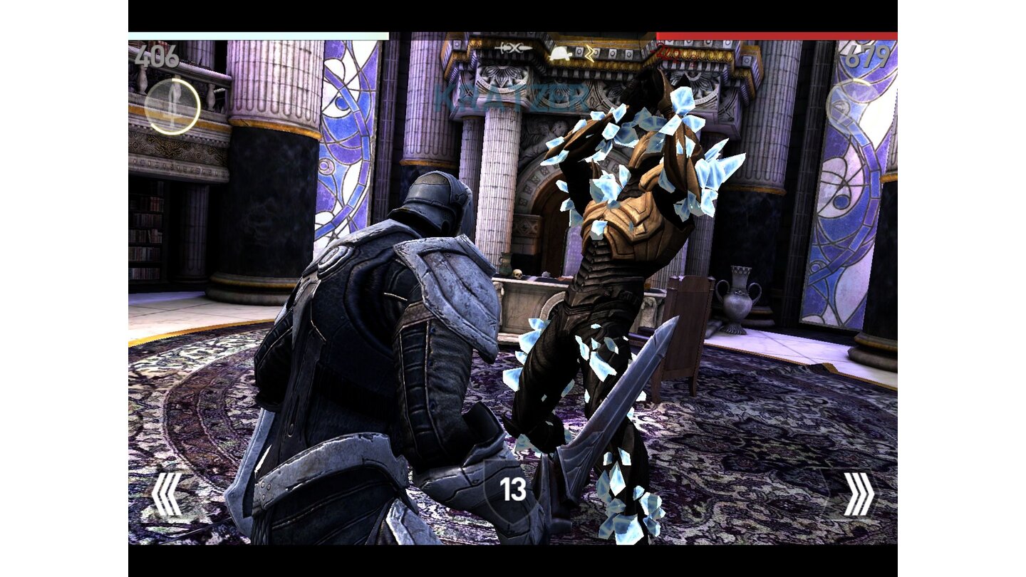 Infinity Blade 3Taktische Verzögerung: Eismagie hilft uns, hektische Kämpfe zu unseren Gunsten zu entschleunigen.