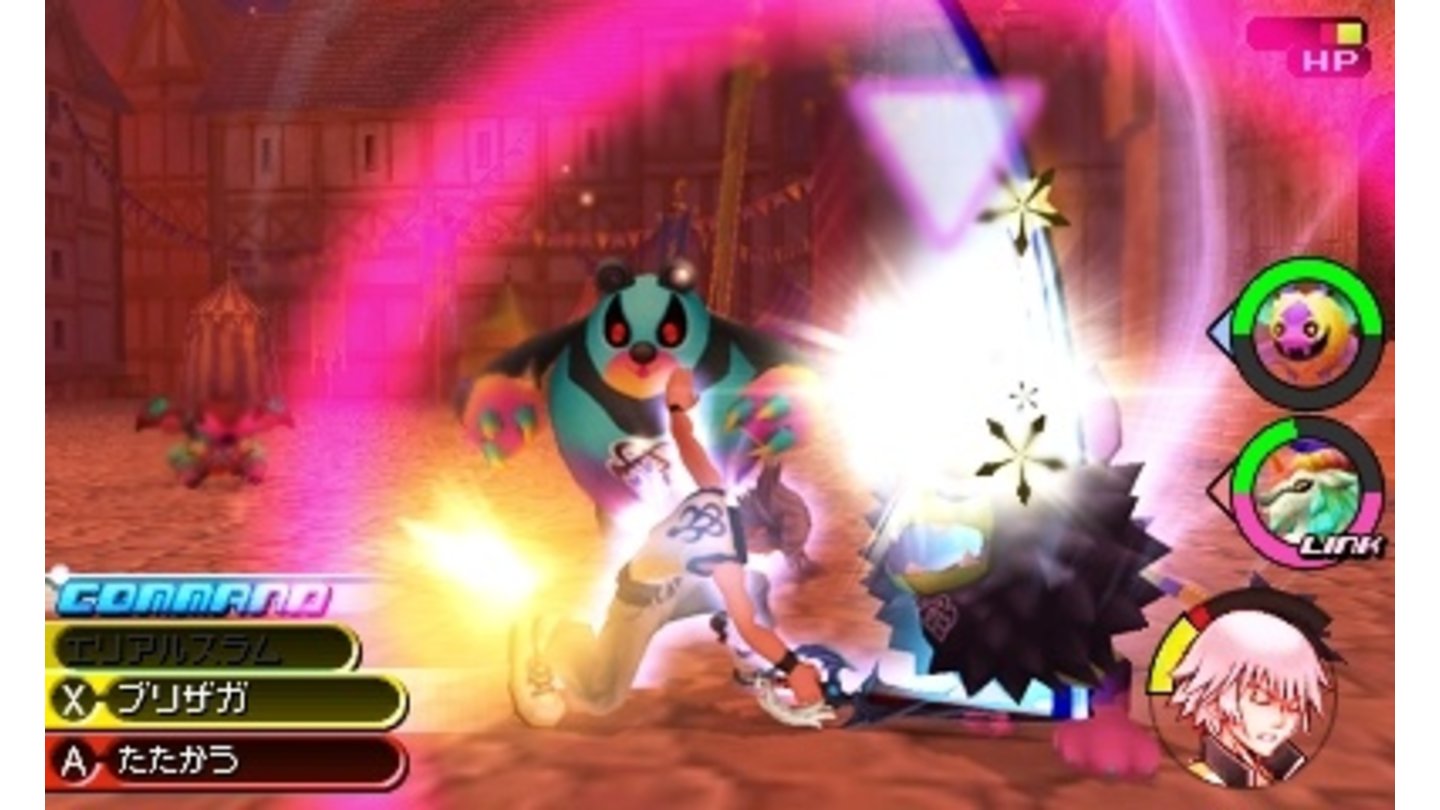 Kingdom Hearts 3D: Dream Drop DistanceBunte und effektgeladene Kämpfe sind in allen Disney-Welten an der Tagesordnung.