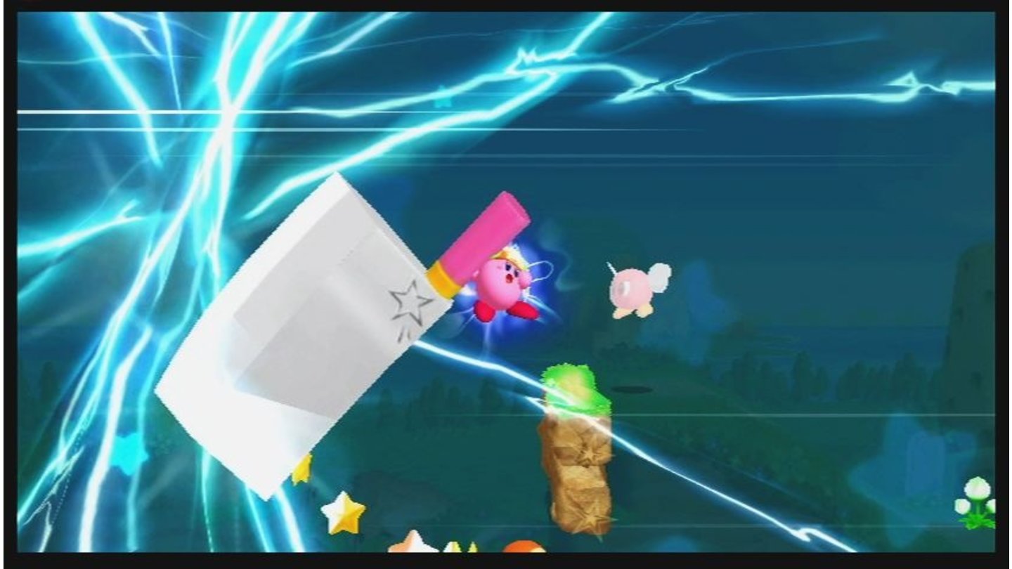 Kirby's Adventure WiiDas riesige Hackebeil ist eine von Kirbys neuen Fähigkeiten und vernichtet alles, was ihm an den Kragen will.