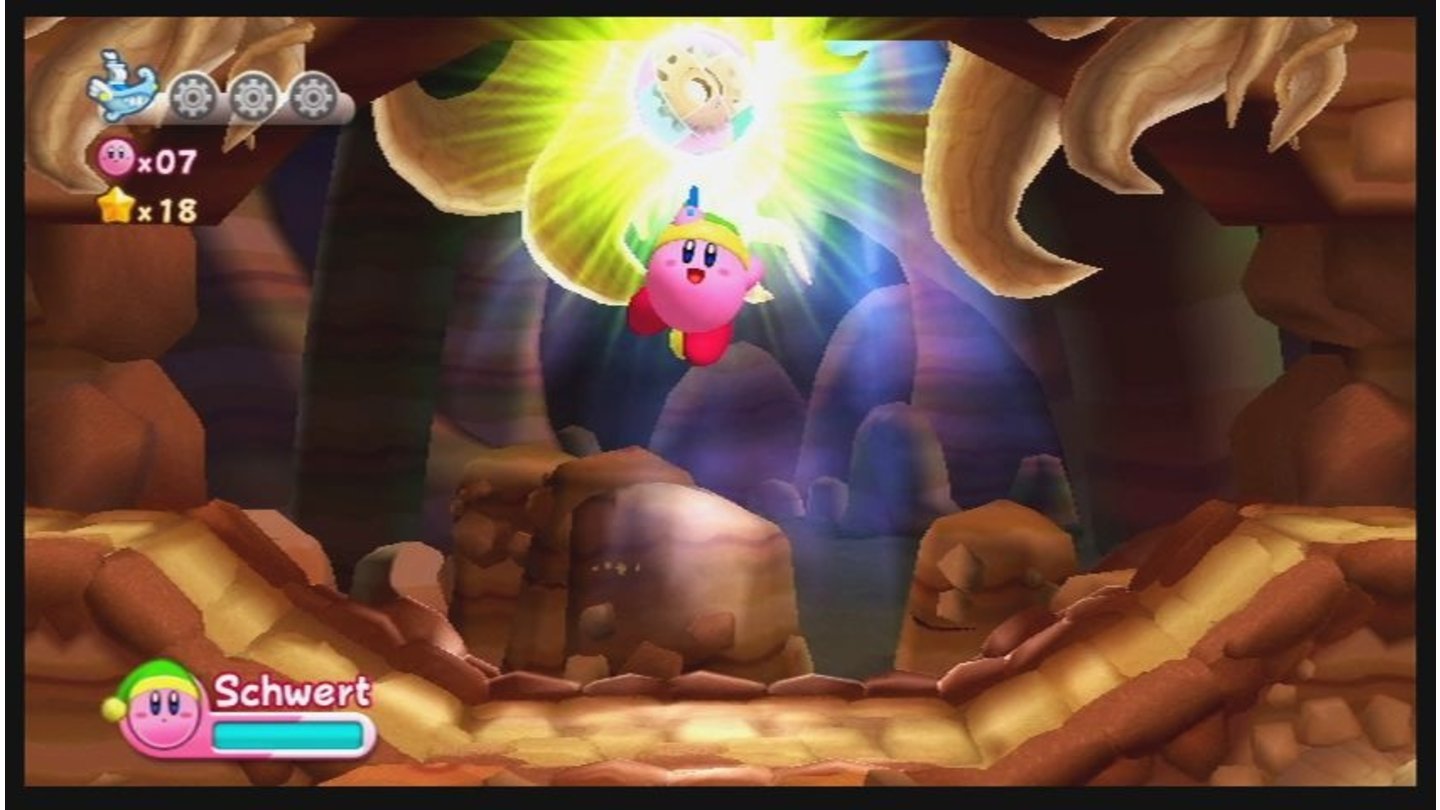 Kirby's Adventure WiiWer fleißig Zahnrädchen sammelt, kann an Bord des Raumschiffs viele neue Minispiele und Herausforderungen freischalten.