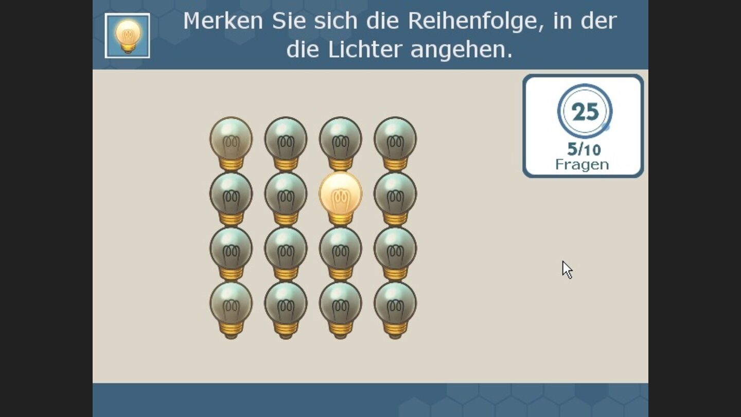 Lampen: merken Sie sich, in welcher Reihenfolge die Glühbirnen aufleuchten.