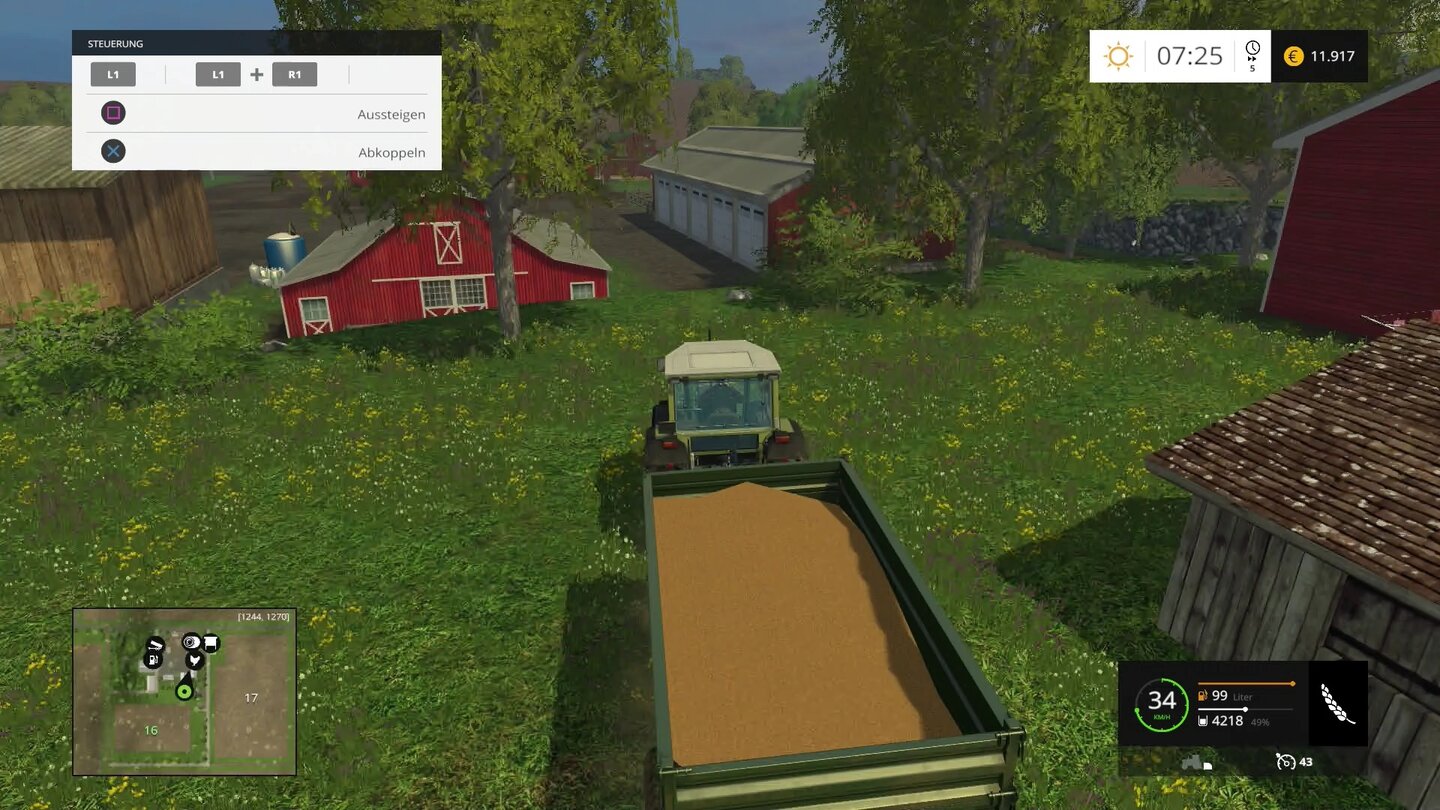 Landwirtschafts-Simulator 15Die Optik im Landwirtschafts-Simulator ist nicht das Gelbe vom Ei. Während die Fahrzeuge toll aussehen, sieht alles andere sehr polygonarm aus. Wie etwa der Inhalt des Wagens.