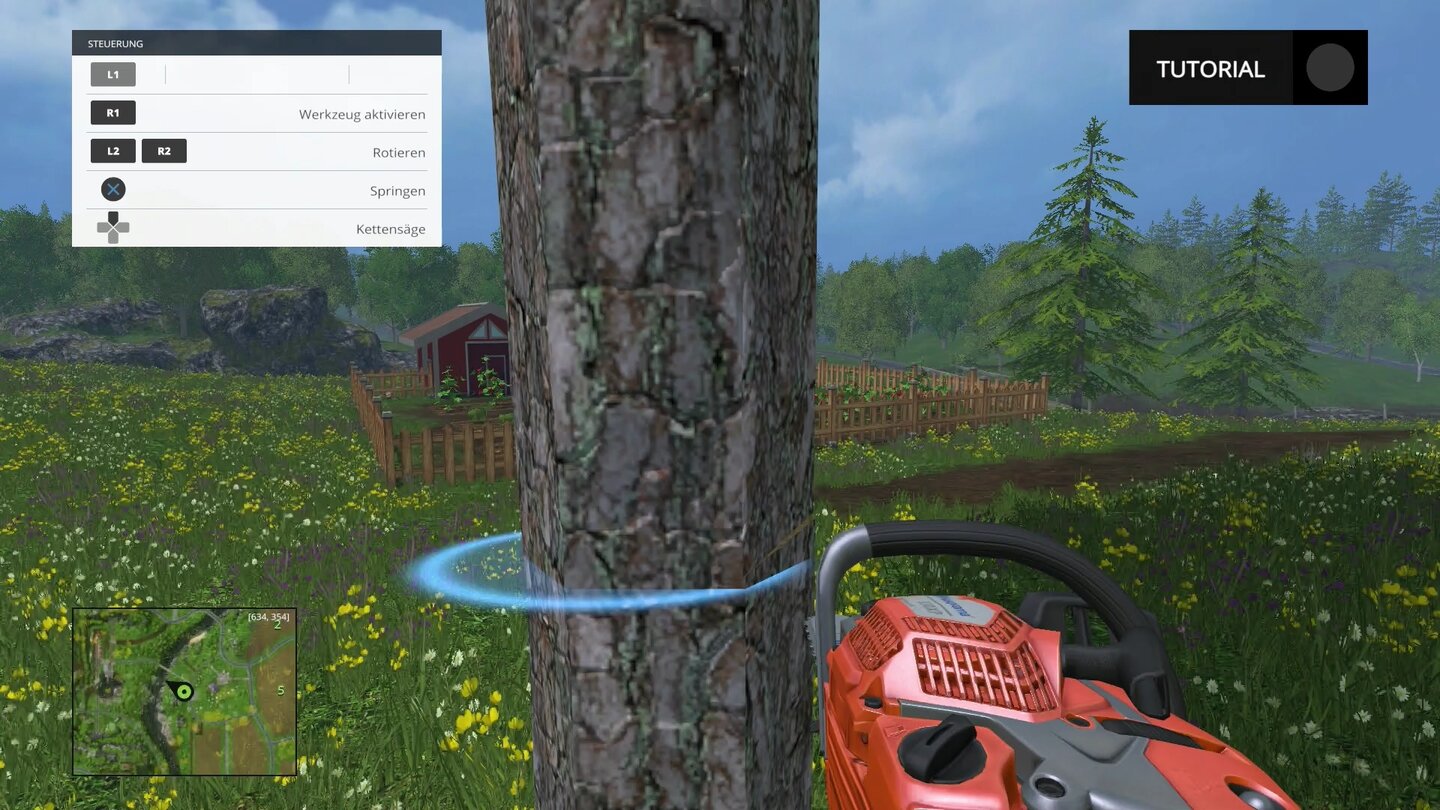 Landwirtschafts-Simulator 15Die neue Forstwirtschaft fällt zwar nicht besonders komplex aus, bereichert aber den Alltag ungemein und wird auf den Konsolen auch in einem Tutorial erklärt.