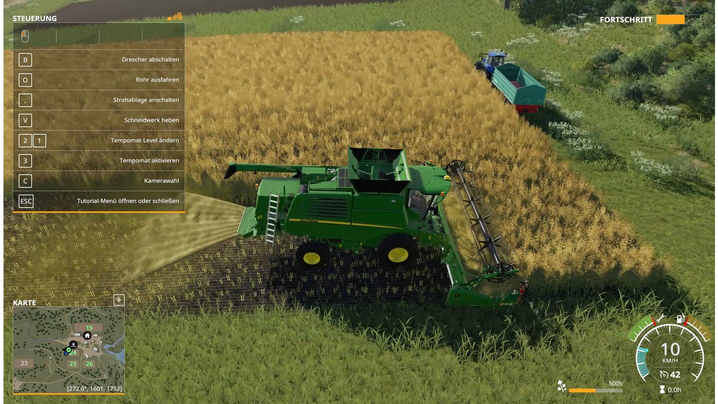 Landwirtschafts-Simulator 19Im Tutorial lernen wir die Grundlagen des Spiels. Hier: Die Ernte.