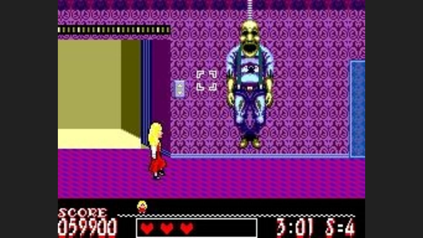 An undead Zombies hangs down from the ceiling