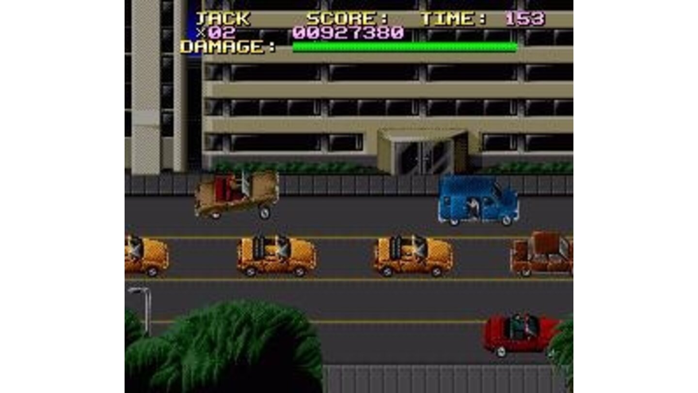 Cars can jump higher than in the Genesis version.