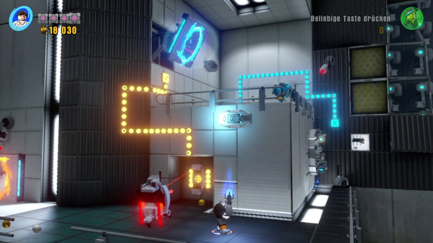 LEGO DimensionsDas Portal-Level (Zusatzpack benötigt) macht seinem Namen alle Ehre. Mit Portalkanone, Würfel und Geschützturm knobeln wir uns durch die Testkammer.