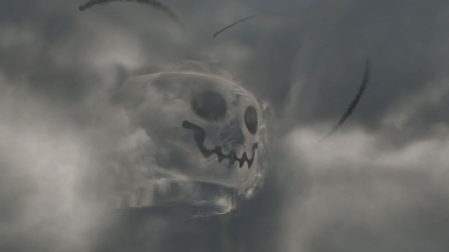 Lego Harry Potter: Die Jahre 5-7Wie auch im der Vorlage von J. K. Rowling kündigt der Totenkopf am Himmel die Rückkehr des dunklen Lords an.
