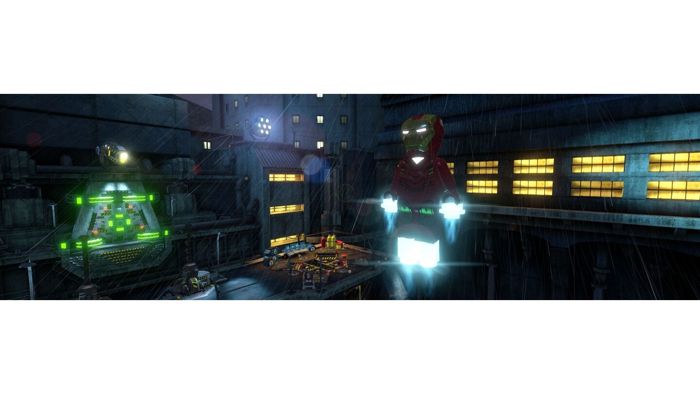 Lego Marvel Super HeroesAls Iron Man fliegen wir dank unserer Repulsor-Triebwerke durch die Levels und erreichen Orte, an die die übrigen Figuren nicht kommen.