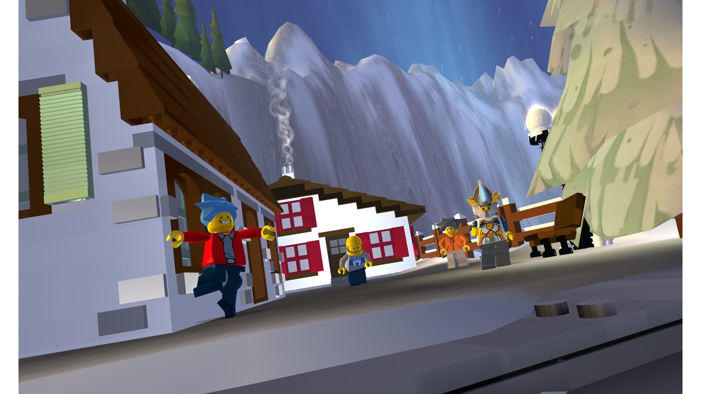 Lego UniverseScreenshots zu den Weltbauliga-Zonen Eistiefe, Mondbasis und Porta-Bello.