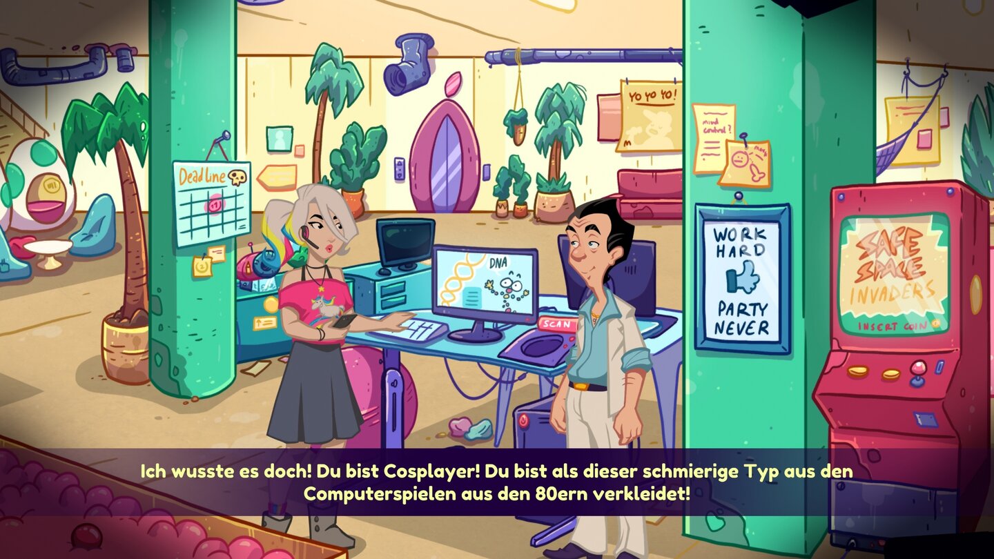 Leisure Suit Larry: Wet Dreams Don't DryUm Nari für sich zu gewinnen, sie ist bekennender Nerd, muss Larry ein Spiel-Modul besorgen, das extrem seltene Treasure Loot Terry.